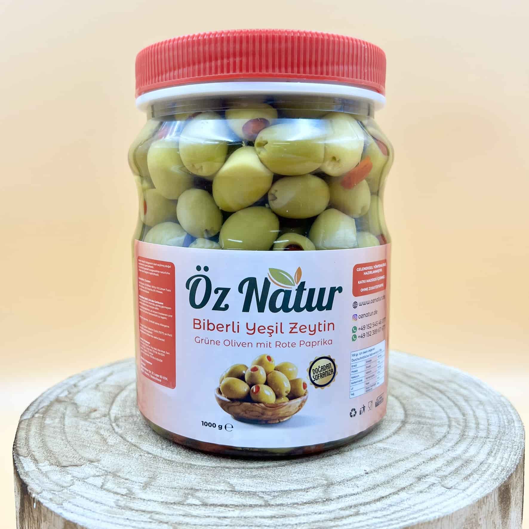 Biberli Yeşil Zeytin ( Grüne Oliven mit Rote Paprika ) Biberli Yeşil Zeytin ( Grüne Oliven mit Rote Paprika )